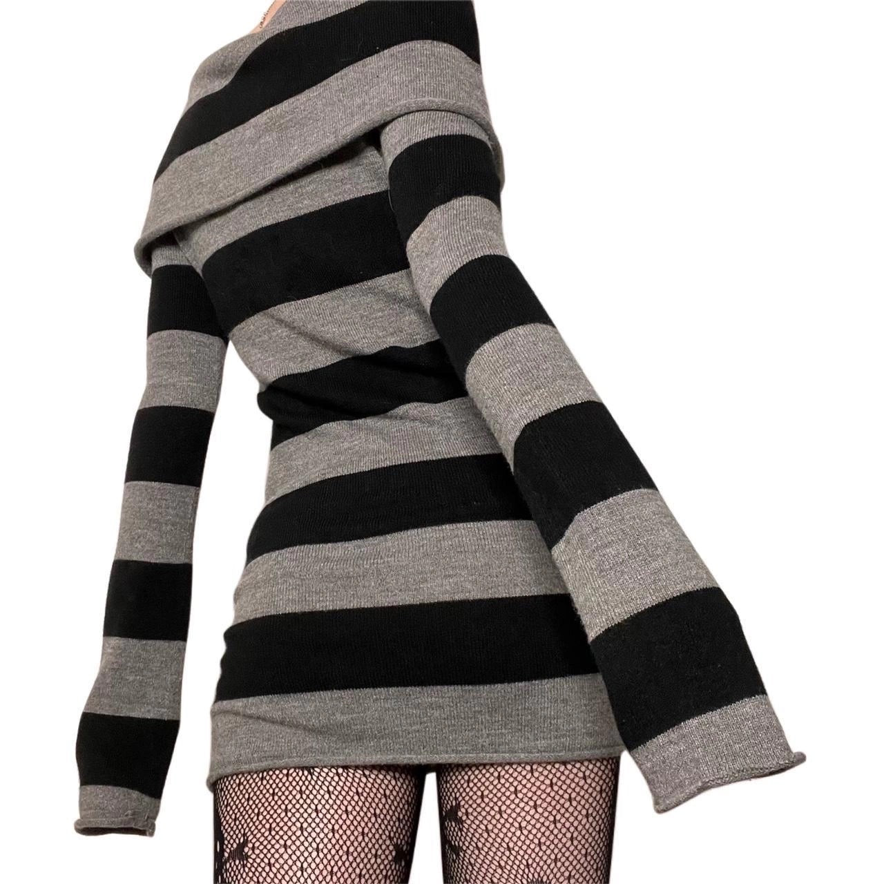 2023NEW STRIPE OFF SHOULDER SWEATER DRESS LL-680