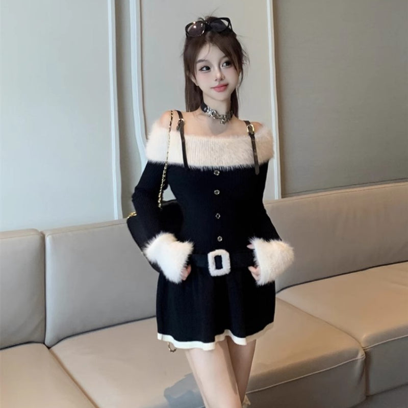 Knitted dress women autumn and winter pure desire spice girls pleated skirt sweater skirt LL-670