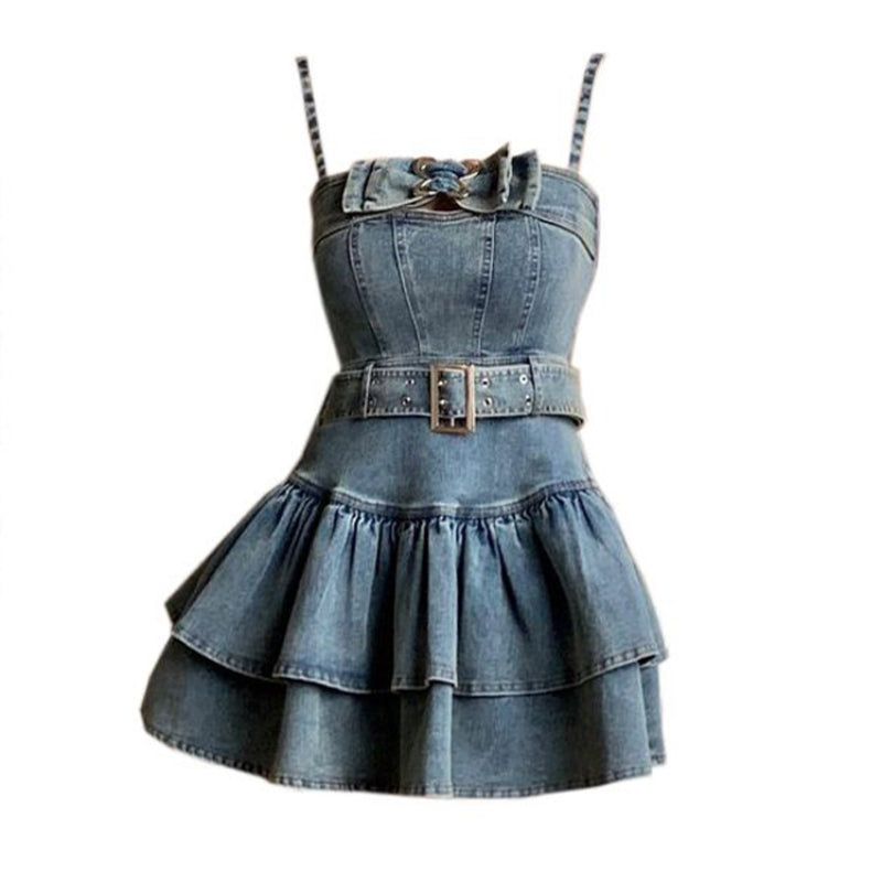 Hot girl jean dress female summer new American retro fluffy skirt LL-199