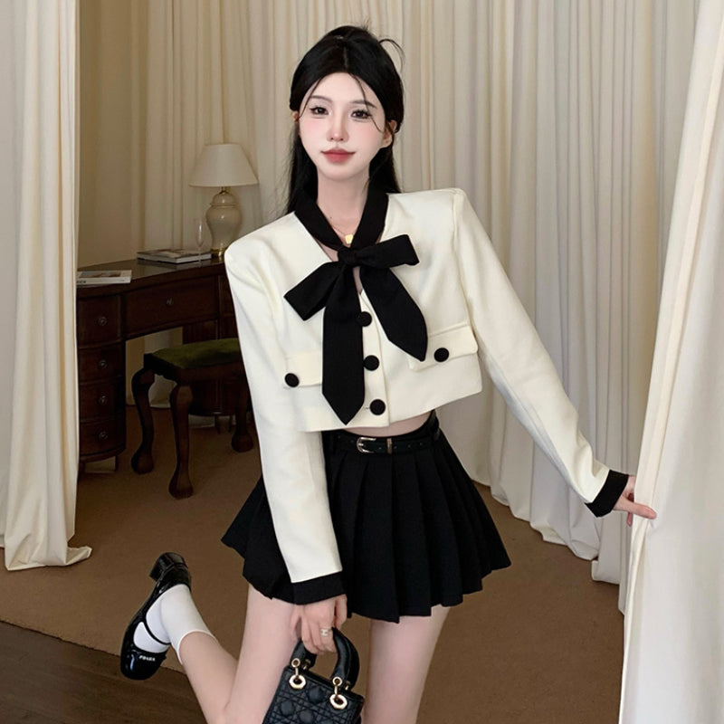 Suit pleated skirt set for women's autumn new style temperament high-end light luxury two-piece set LL-590