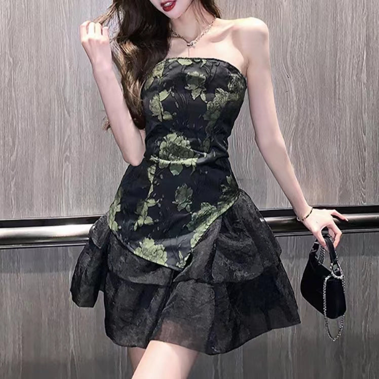 Black Floral three piece set cardigan+top+skirt cute outfit LL-672