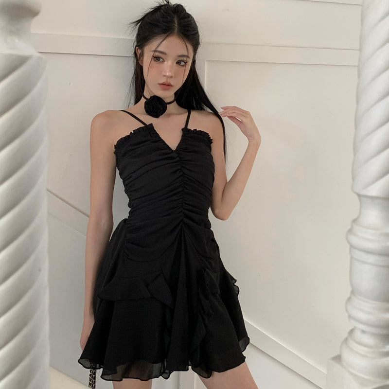 Sexy V-neck slip dress woman Qiu Chun wants to slim and show thin A-line skirt LL-568