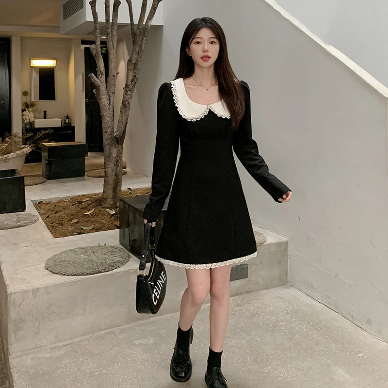 French black doll collar long sleeve dress autumn new style LL-623