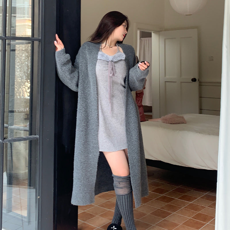 Fake two-piece dress Female autumn women dress slim gray A-line skirt LL-604