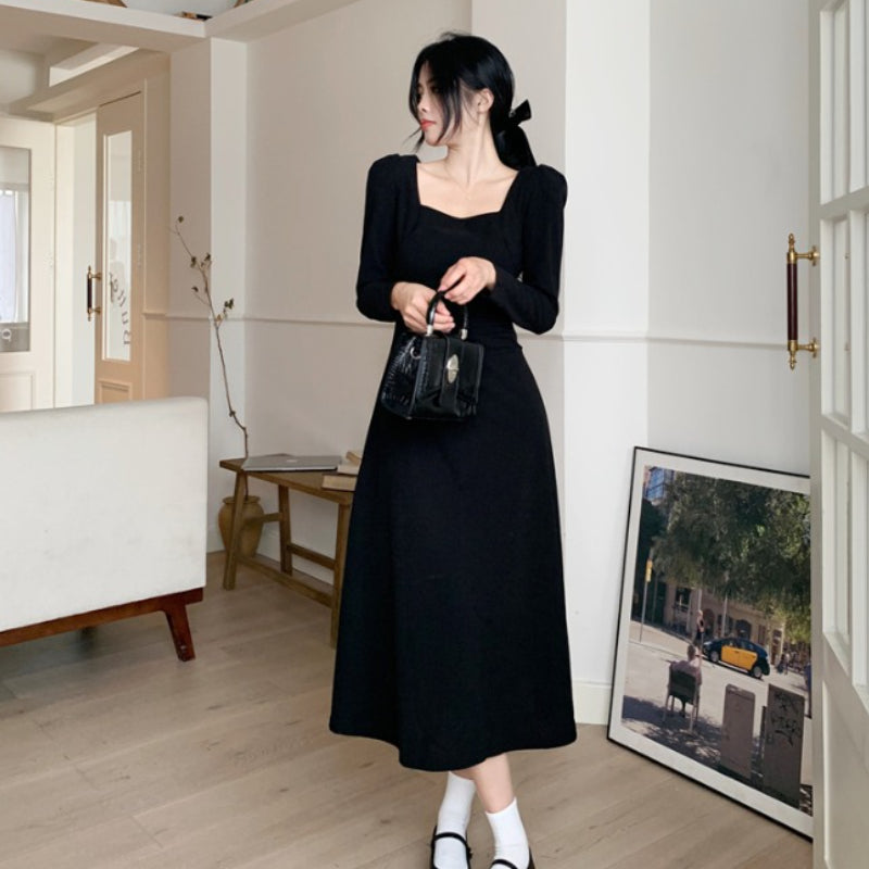 2023 Autumn Women's Dress French Style Black A-line Skirt LL-654