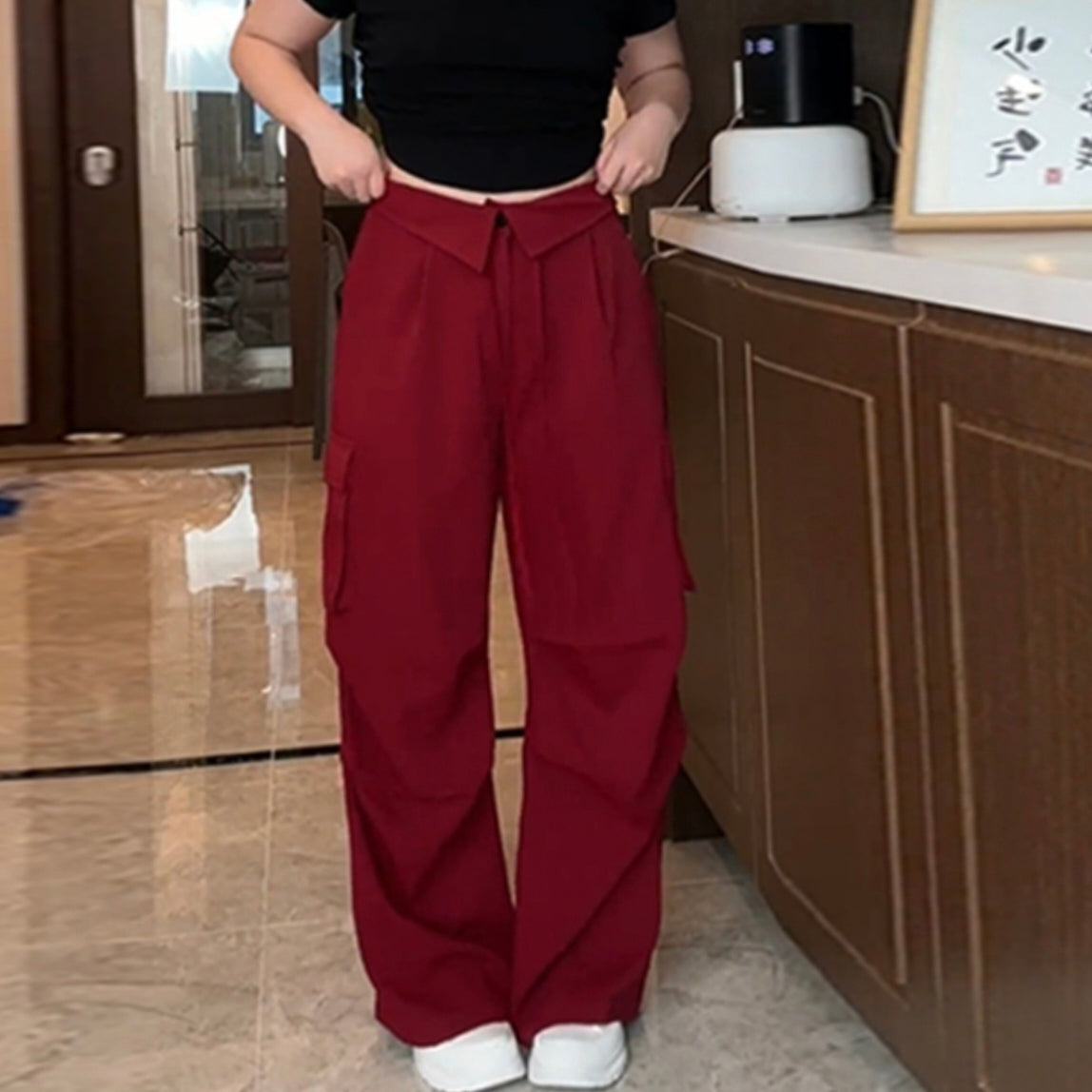 Cargo pants with high waistband and wide legs hiphop leggings casual pants LL-513