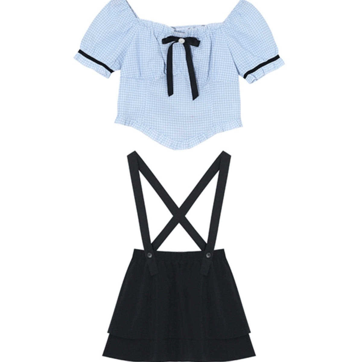 School style two piece set black shirt + skirt cute LL-554