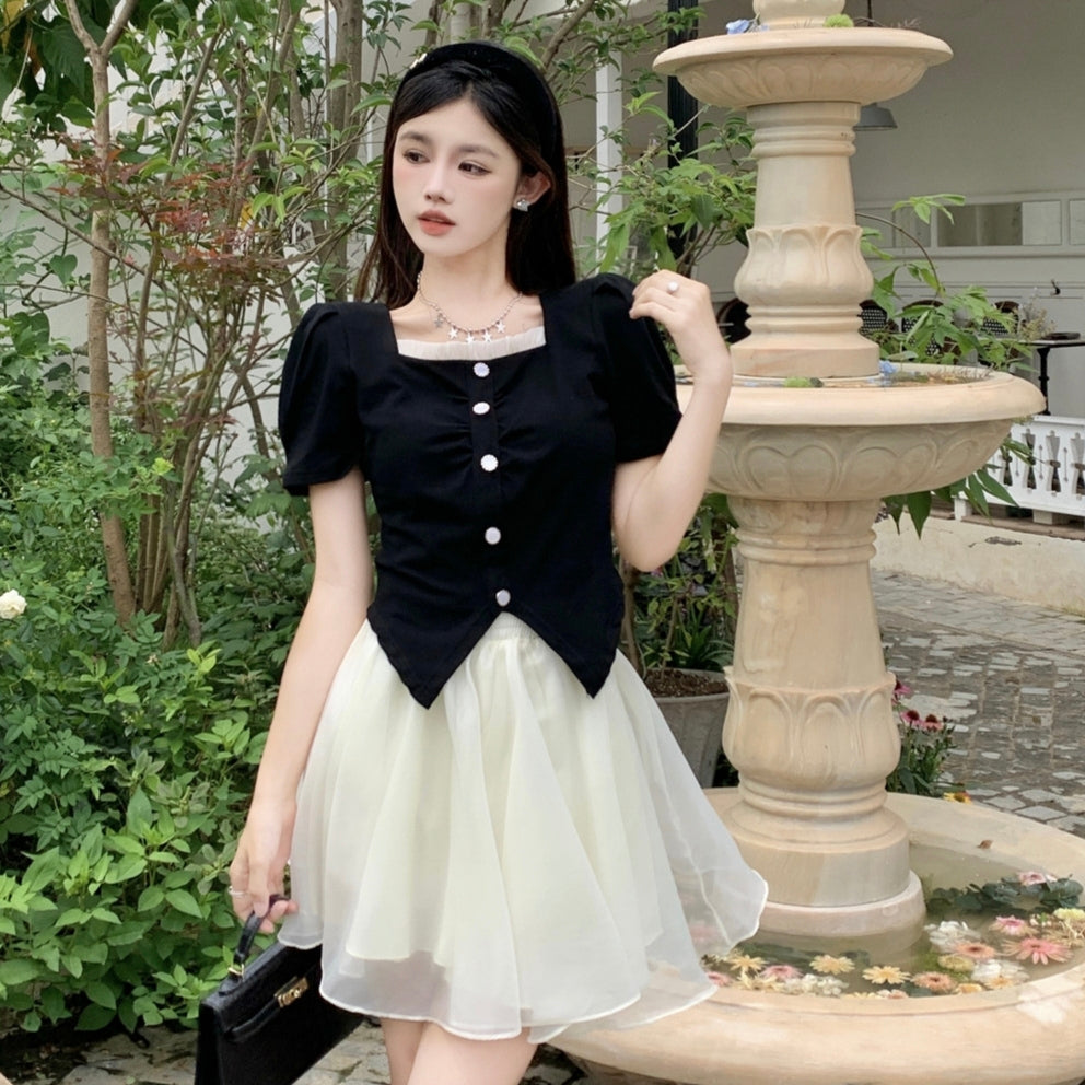 Black White Yarn Pearl Princess Style Dress LL-555