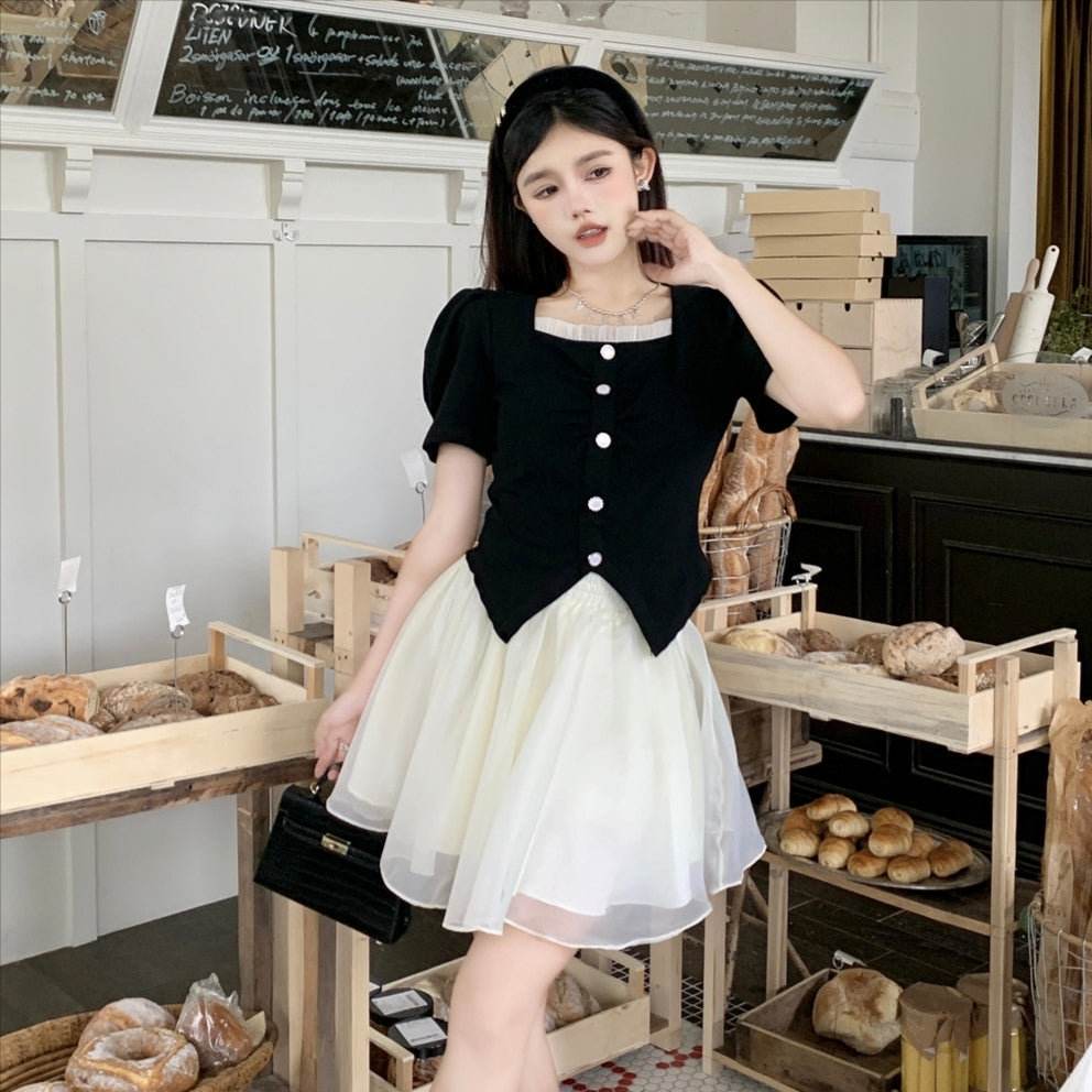 Black White Yarn Pearl Princess Style Dress LL-555