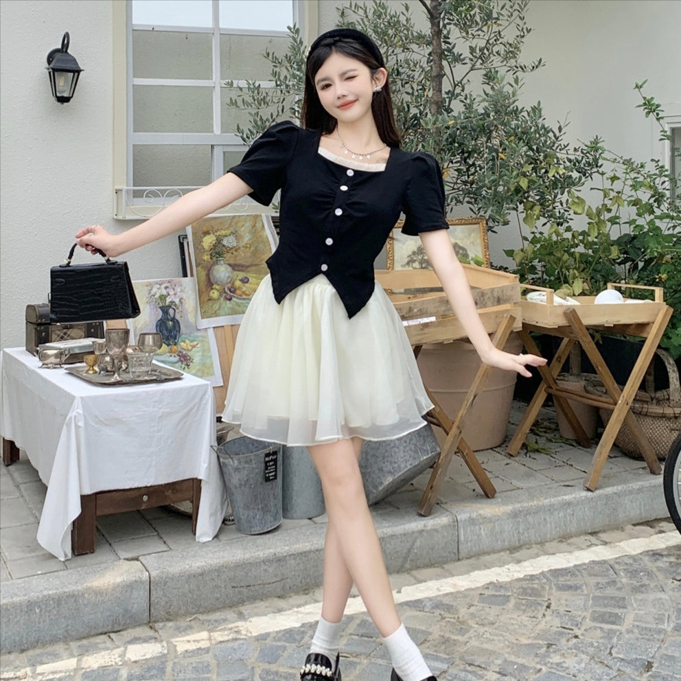 Black White Yarn Pearl Princess Style Dress LL-555