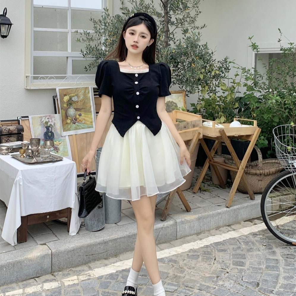 Black White Yarn Pearl Princess Style Dress LL-555