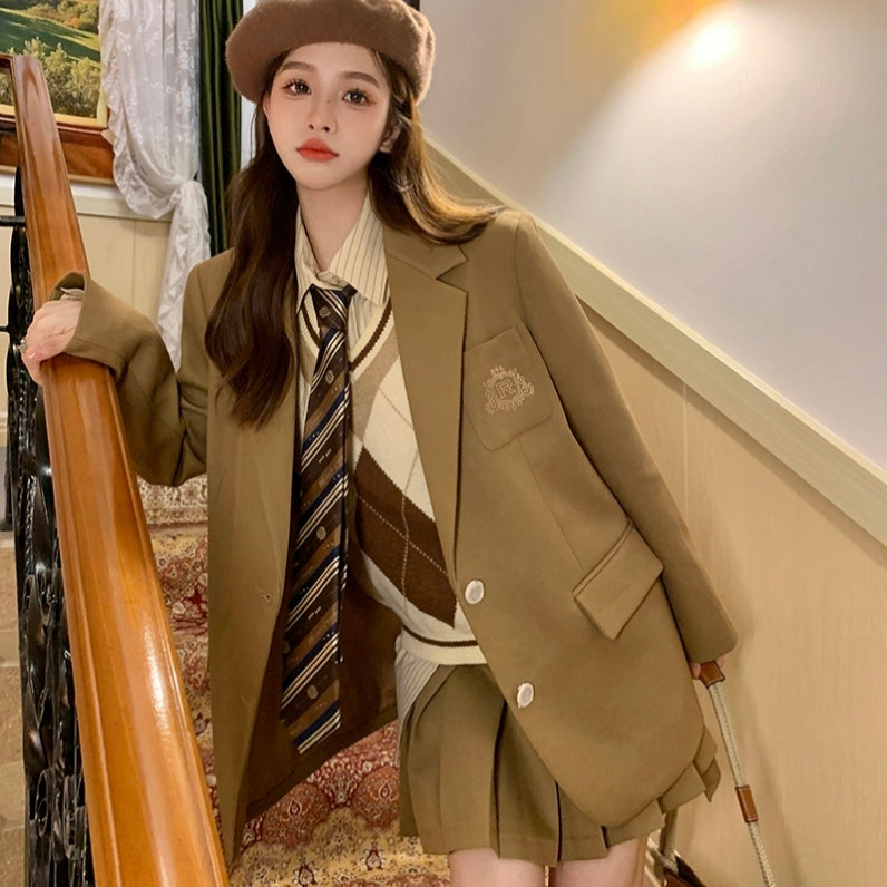 Oversized Slightly College Style Four Piece Set Fat Autumn New Advanced Sense Suit LL-634