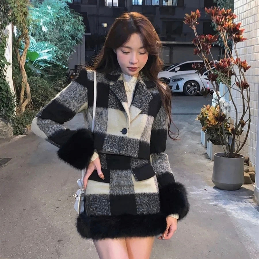 Cute warm autumn suit top skirt two piece set LL-637