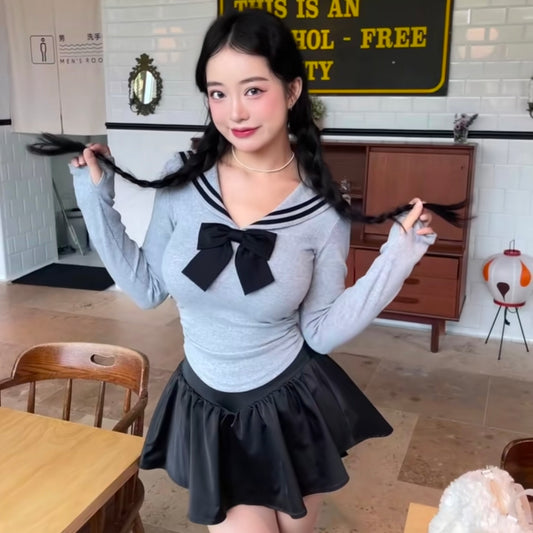 Casual school style suit shirt + skirt two piece set sailor skirt LL-640