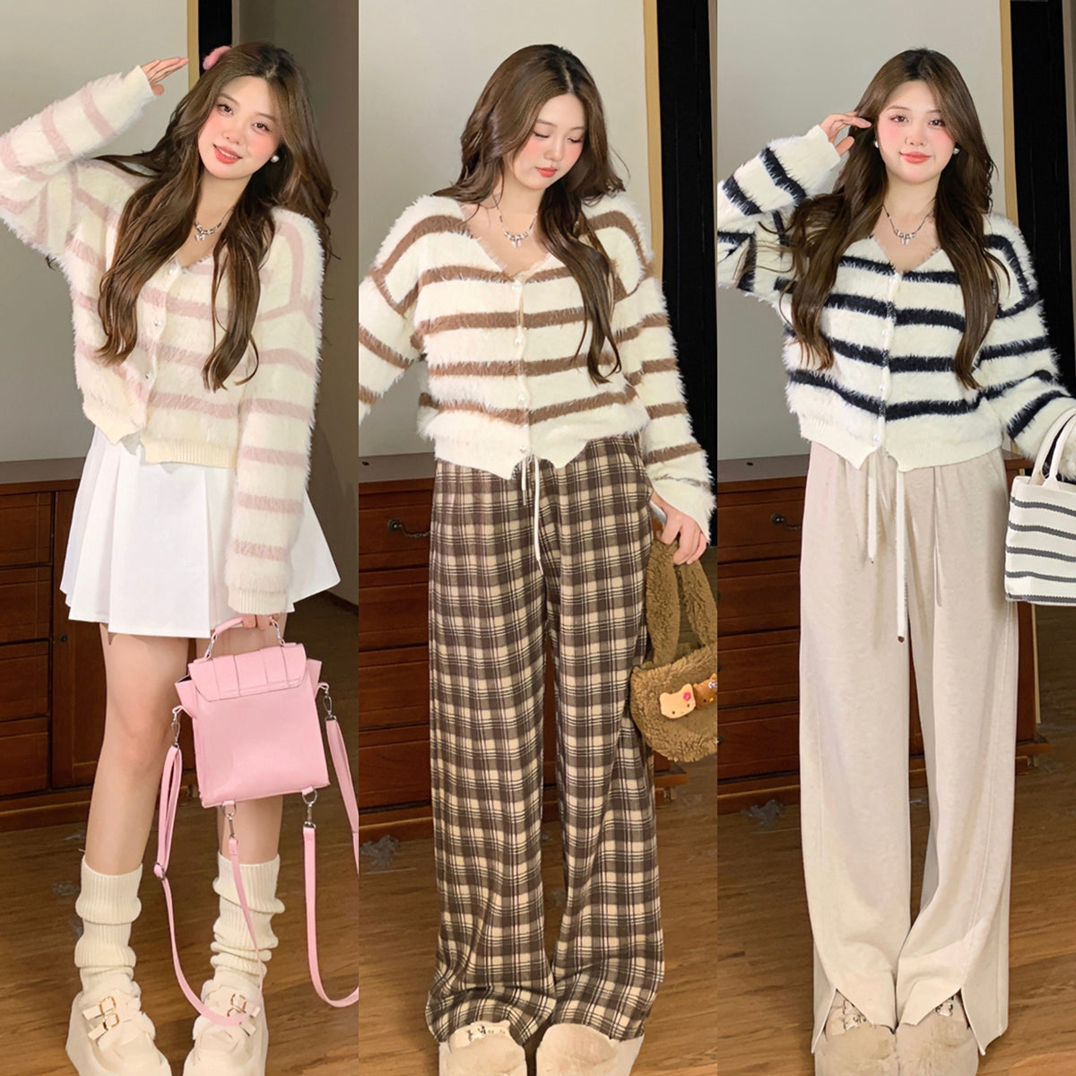 3 colors fall sweater sets soft warm cute skirt pants combination LL-651