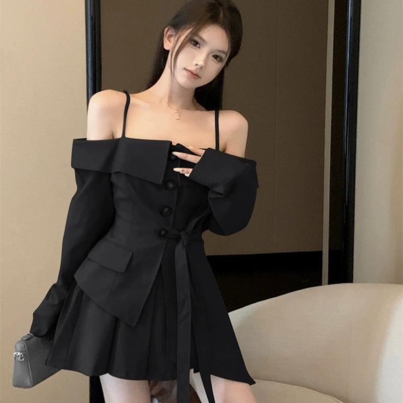 Brown Black two piece set fall fashion shirt+skirt cute casual style LL-652