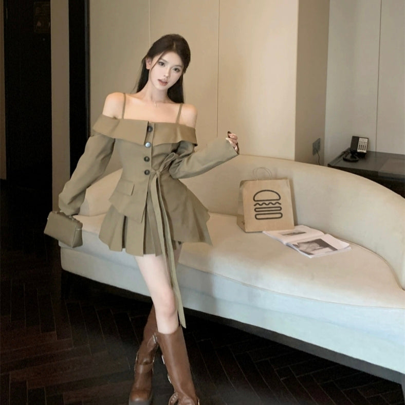 Brown Black two piece set fall fashion shirt+skirt cute casual style LL-652