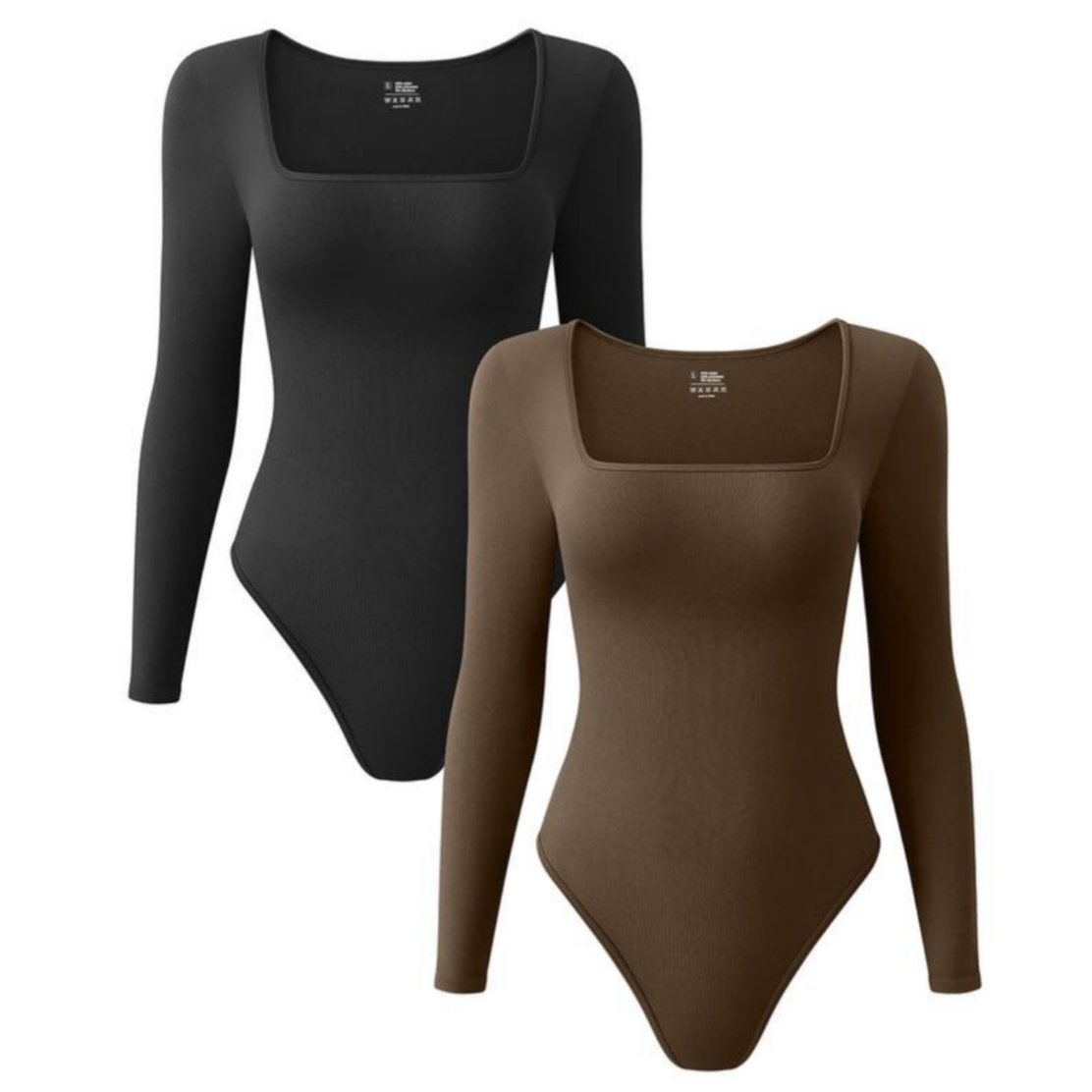 Bodysuit sexy ribbed one piece square neck long sleeve LL-659