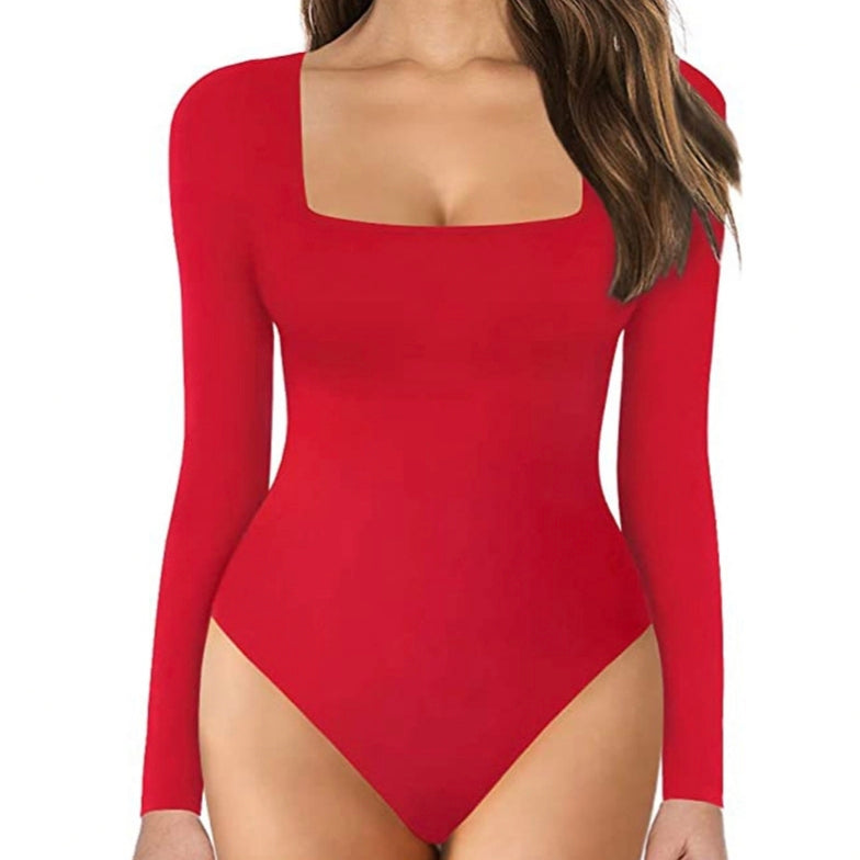 Bodysuit sexy ribbed one piece square neck long sleeve LL-659