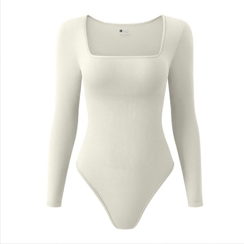 Bodysuit sexy ribbed one piece square neck long sleeve LL-659