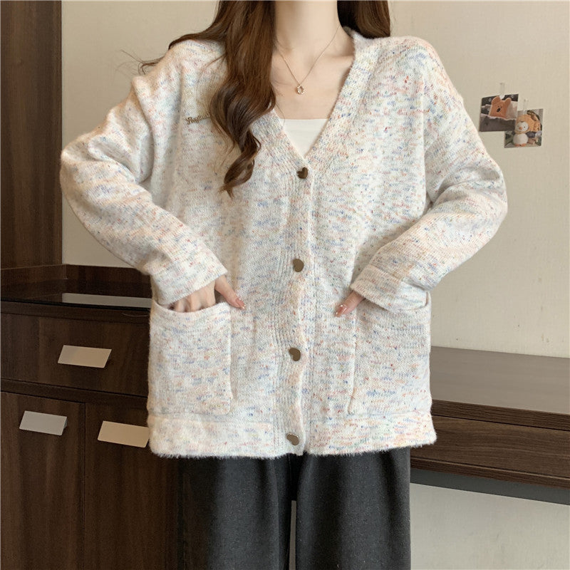 Soft slouchy sweater cardigan coat women's autumn and winter new design loose V-neck sweater LL-574