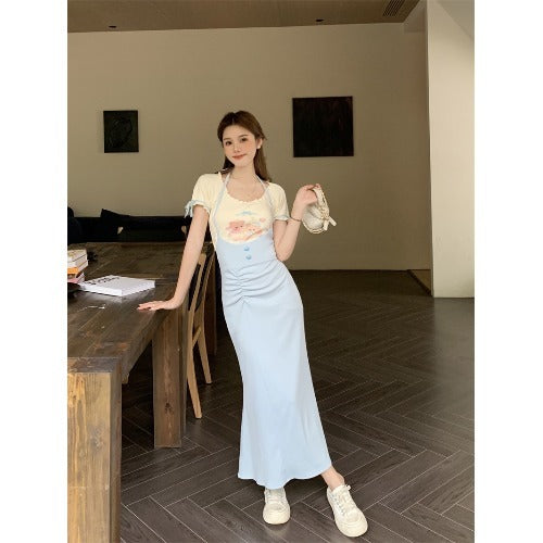 Large size slip dress women's suit summer long dress LL-385