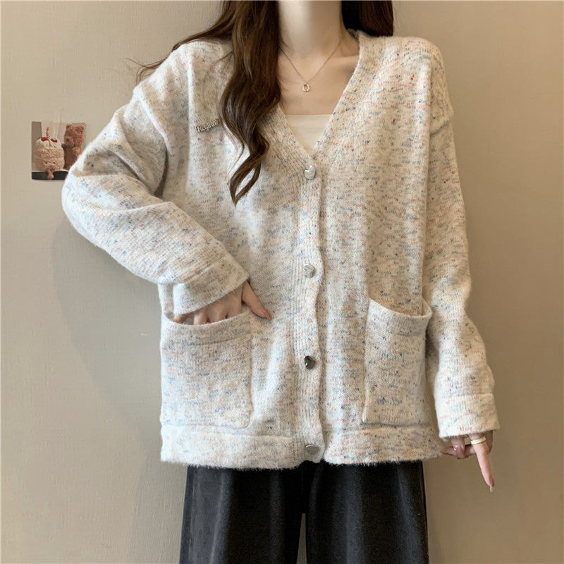 Soft slouchy sweater cardigan coat women's autumn and winter new design loose V-neck sweater LL-574