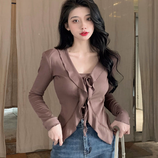 Long-sleeved T-shirt women summer French design bottoming shirt top LL-502