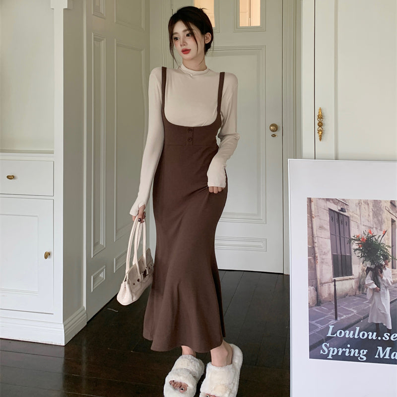 Slip dress women's early autumn new wrapped hip fishtail skirt two-piece LL-458