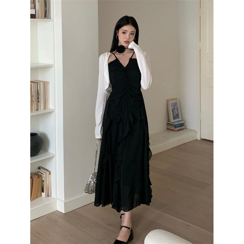 Sexy V-neck slip dress woman Qiu Chun wants to slim and show thin A-line skirt LL-568