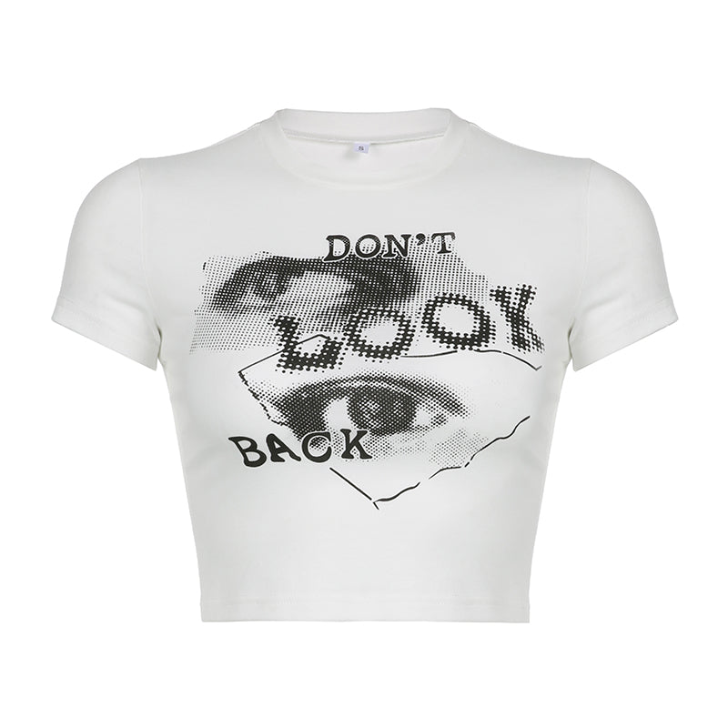 American retro design with eye print round neck T-shirt for women LL-409