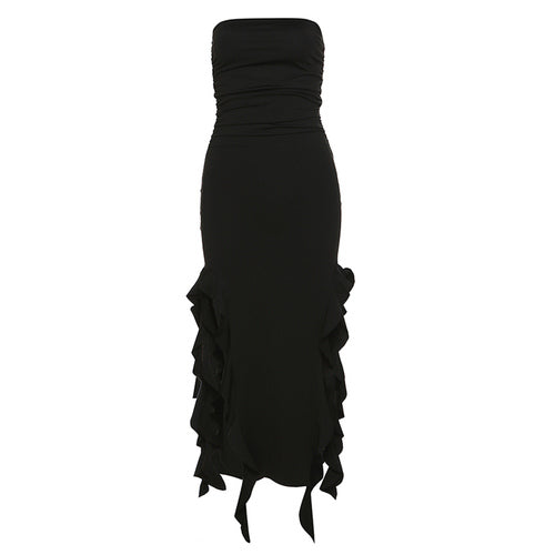 【More Colors】Design retro niche black dress female pleated slim slim irregular long skirt LL-698