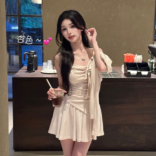 Irregular Tank Top Pleated Half Skirt Two Piece Set for Women's 2023 Summer New Set LL-498