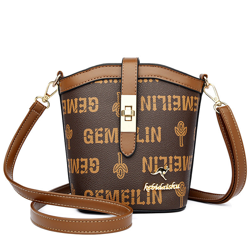 Bag female net red live broadcast new light luxury fashion all-match retro printing single shoulder bucket bag tide western style oblique cross bag LT-9010