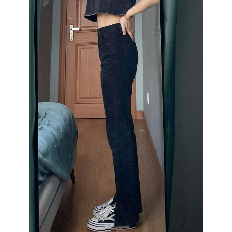 Jeans female 2023 new spring and autumn black flared pants split pants LL-570