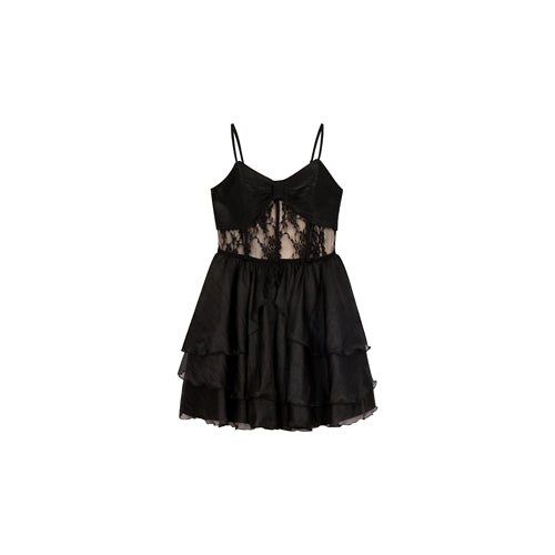 Lace suspender dress, women's waist up, 2023 autumn/winter new style temperament small black dress LL-644