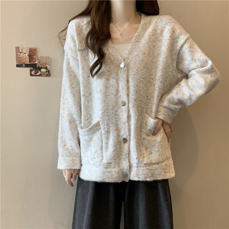 Soft slouchy sweater cardigan coat women's autumn and winter new design loose V-neck sweater LL-574