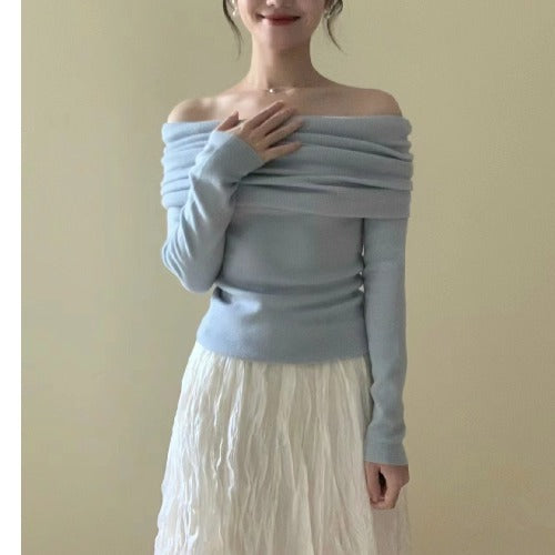 Off Shoulder Knitted Top Popular Simple Art Early Autumn Women's Set LL-622