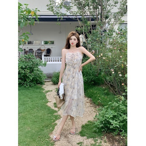 Large floral dress women's summer cardigan Slip dress two-piece suit LL-384