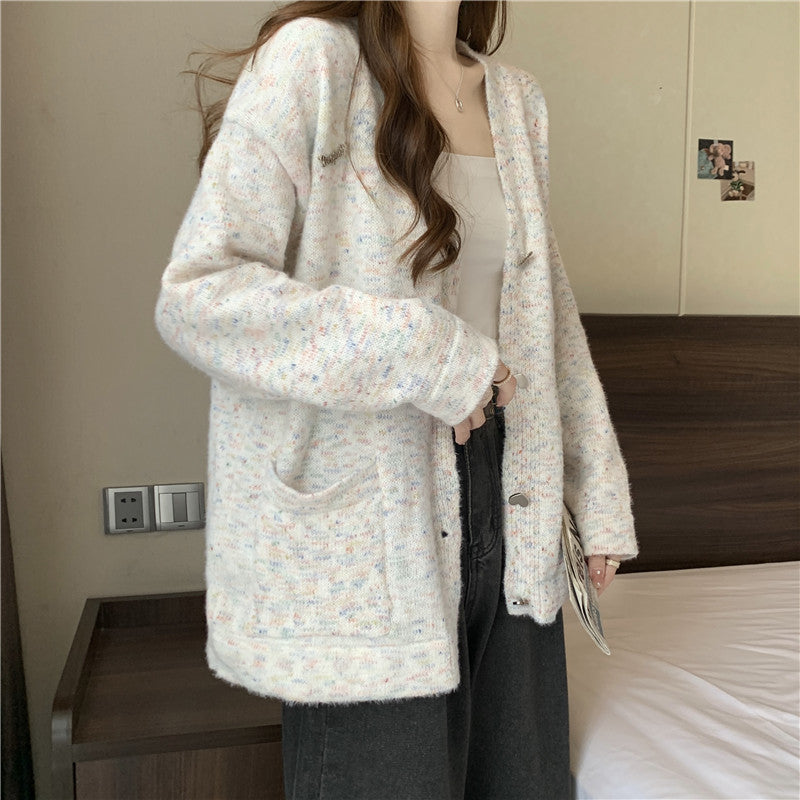 Soft slouchy sweater cardigan coat women's autumn and winter new design loose V-neck sweater LL-574