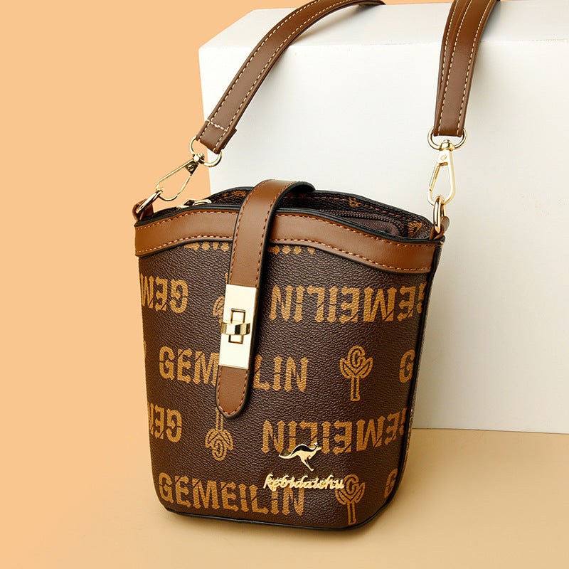 Bag female net red live broadcast new light luxury fashion all-match retro printing single shoulder bucket bag tide western style oblique cross bag LT-9010