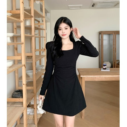 2023 Autumn Women's Dress French Style Black A-line Skirt LL-654