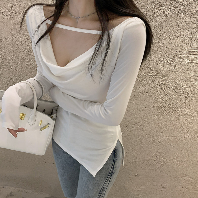 Off Shoulder Long Sleeve T-shirt Women's Autumn New Irregular Underlay Top LL-484