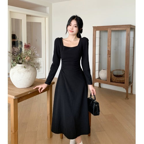 2023 Autumn Women's Dress French Style Black A-line Skirt LL-654