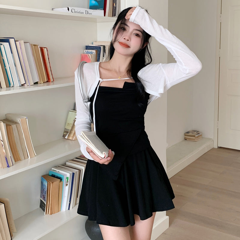 Spice girl irregular camisole women's summer suit cardigan casual skirt three-piece set LL-542