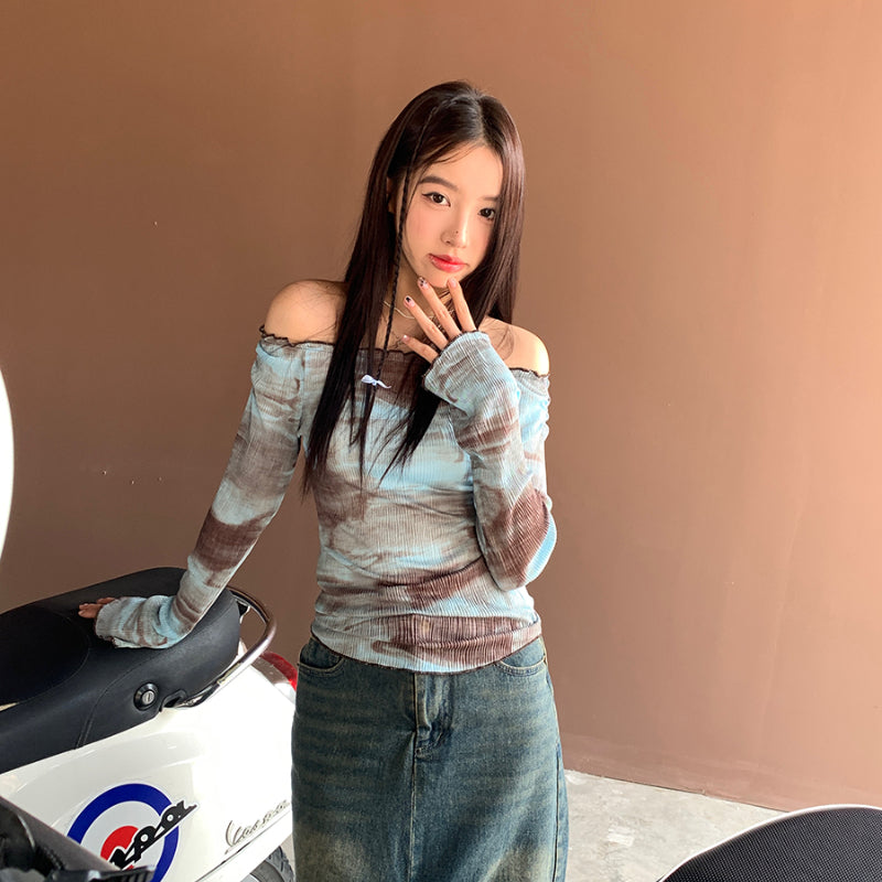 Long sleeved T-shirt Sexy Slim Fit Summer Tie Dyed Spicy Girls Small Design Top LL-624