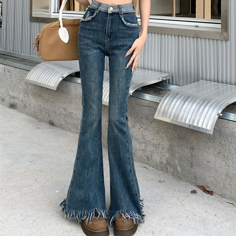 Retro Fur Edge Micro Flared Jeans Women's Spring/Summer Design Wide Leg Flare Pants LL-573