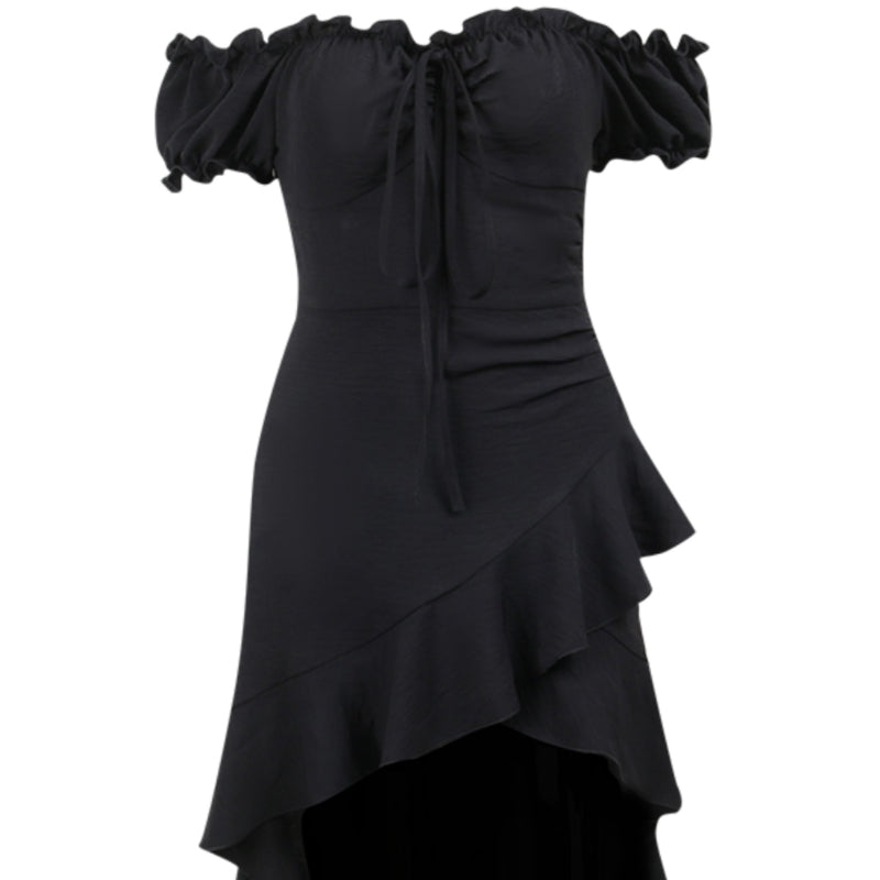 Black ruffled irregular dress for women's sexy dress LL-584