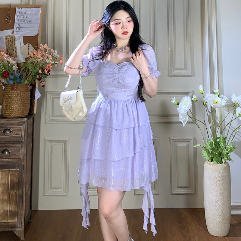 Purple streamer summer new dress looks thin and gentle LL-143