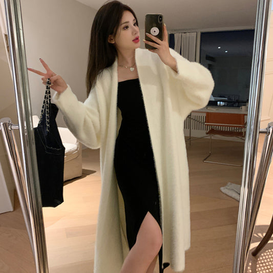 Slouchy soft glutinous knit cardigan + pure desire split slip dress women's autumn and winter two-piece set LL-561